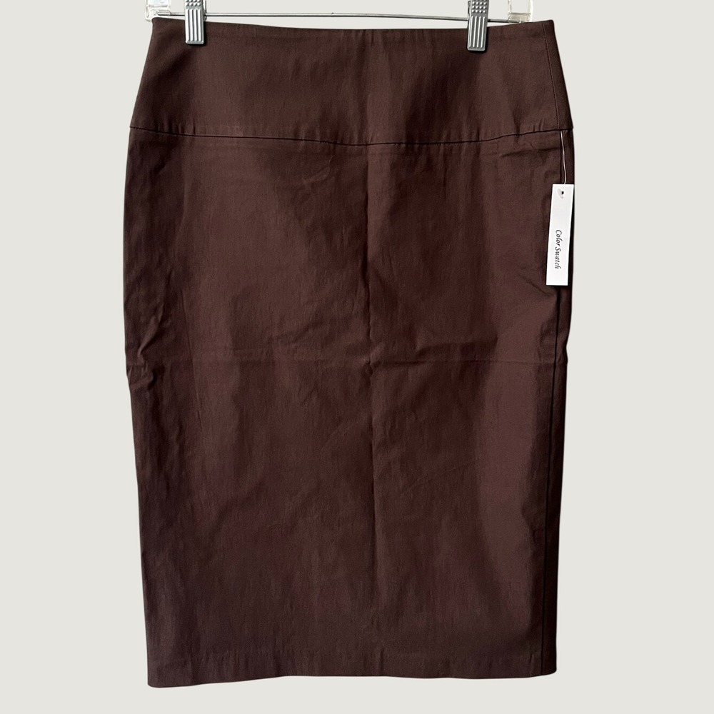 COLOR SWATCH Straight Pencil Stretch Skirt USA Made Womens Large Brown NWT